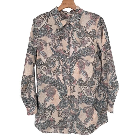 Chicos 2 No-Iron Paisley Button-Down Shirt Size large Womens tunic blouse - Picture 2 of 15